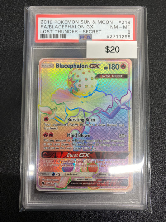 Pokémon Blacephalon GX Secret Rare Lost Thunder 219/214 PSA 8