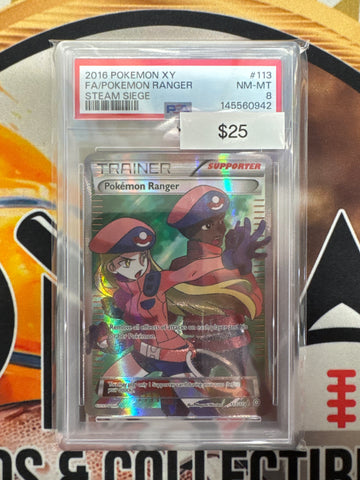 2016 Pokemon XY Full Art Pokemon Ranger 113/114 Steam Siege PSA 8