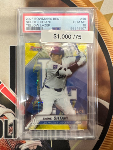 2025 Bowman’s Best MLB Shohei Ohtani Yellow Lazer Refractor /75 PSA 10