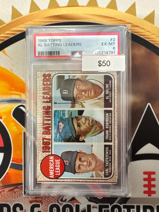 1968 Topps MLB AL Batting Leaders Yastrzemski, Robinson & Kaline PSA 6