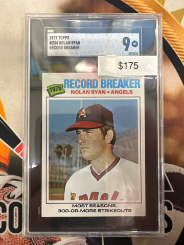 1977 Topps MLB Nolan Ryan Record Breaker Most Seasons 300 Or More Strikeouts SGC 9