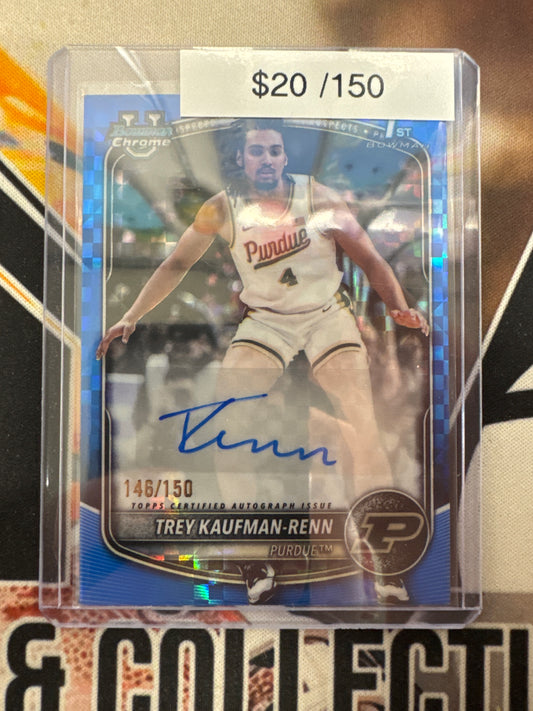2025-26 Topps Bowman Basketball Trey Kaufman-Renn 1st Bowman Autograph Blue X Fractor /150