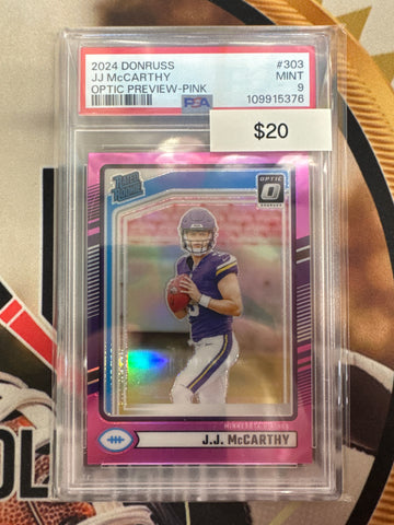 2024 Panini Donruss NFL J.J. McCarthy Rated Rookie Optic Preview Pink PSA 9
