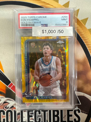 2025 Topps Chrome NBA Kon Knueppel Rookie Gold Raywave Refractor /50 PSA 9