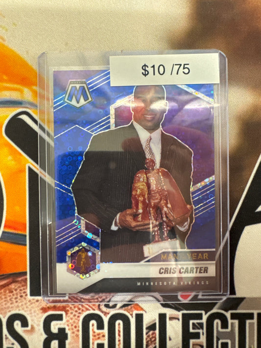 2021 Panini Mosaic NFL Cris Carter Man Of The Year Blue Disco Mosaic /75