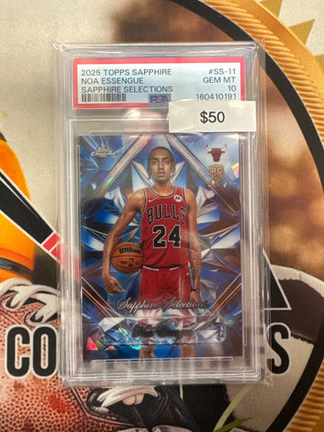 2025 Topps Chrome NBA Sapphire Noa Essengue Rookie Sapphire Selections PSA 10