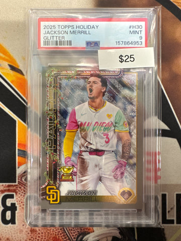 2025 Topps Holiday MLB Jackson Merrill Glitter Refractor PSA 9