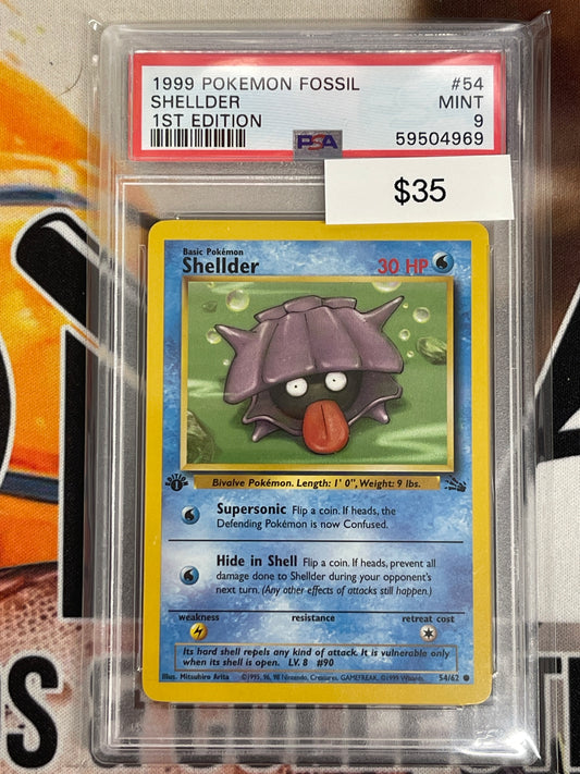 Pokémon 1st Edition Shellder Non-Holo Fossil 54/62 PSA 9