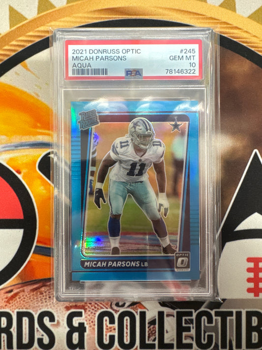 2021 Panini Donruss Optic NFL Micah Parsons Rated Rookie Aqua /299 PSA 10