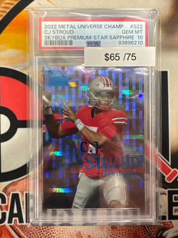 2022 Skybox Metal Universe Champ CJ Stroud Skybox Premium Star Sapphire /75 PSA 10