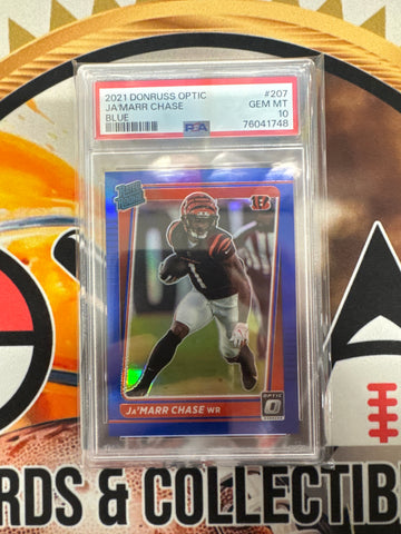 2021 Panini Donruss Optic NFL Ja’Marr Chase Rated Rookie Blue Prizm /179 PSA 10