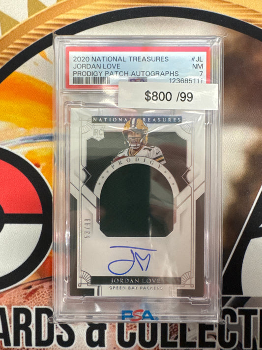 2020 Panini National Treasures Jordan Love Rookie Prodigy Patch Autograph /99 PSA 7