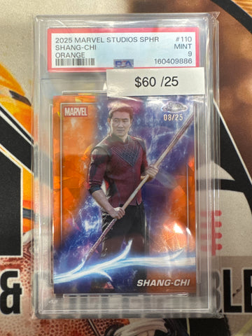 2025 Topps Chrome Marvel Studios Sapphire Shang-Chi Orange Refractor /25 PSA 9