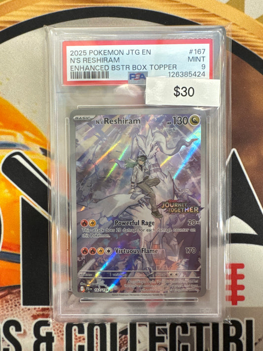 Pokemon N’s Reshiram 167/159 Stamped Promo Enhanced Booster Box Topper PSA 9