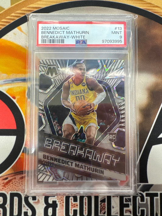 2022 Panini Mosaic NBA Bennedict Mathurin Breakaway White Mosaic /25 PSA 9