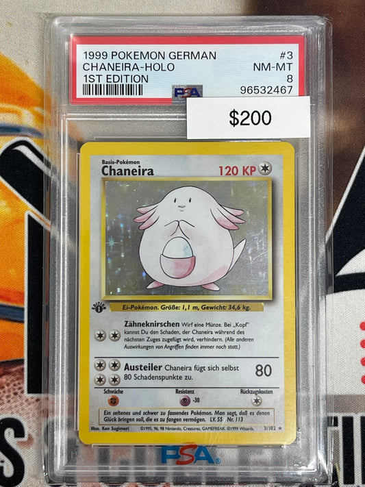Pokémon German 1st Edition Base Set Chansey (Chaneira) Holo PSA 8