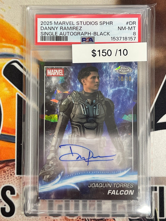 2025 Topps Chrome Sapphire Marvels Studios Falcon Joaquín Torres (Danny Ramirez) Black Auto /10 PSA 8