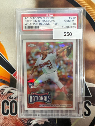2010 Topps Chrome MLB Stephen Strasburg Rookie Wrapper Redemption Refractor PSA 10