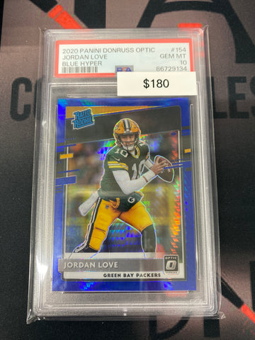 2020 NFL Donruss Optic Jordan Love Blue Hyper Rated Rookie PSA 10