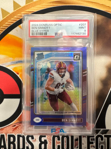2024 Panini Donruss Optic NFL Ben Sinnott Rated Rookie Blue Hyper PSA 9