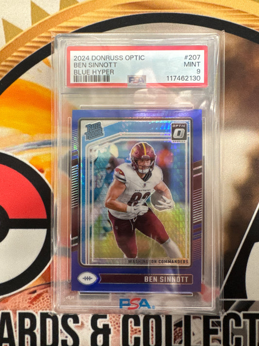 2024 Panini Donruss Optic NFL Ben Sinnott Rated Rookie Blue Hyper PSA 9