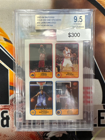 2003-04 Topps Bazooka LeBron James, Darko Milicic, Carmelo Anthony & Chris Bosh Four One One Sticker BGS 9.5