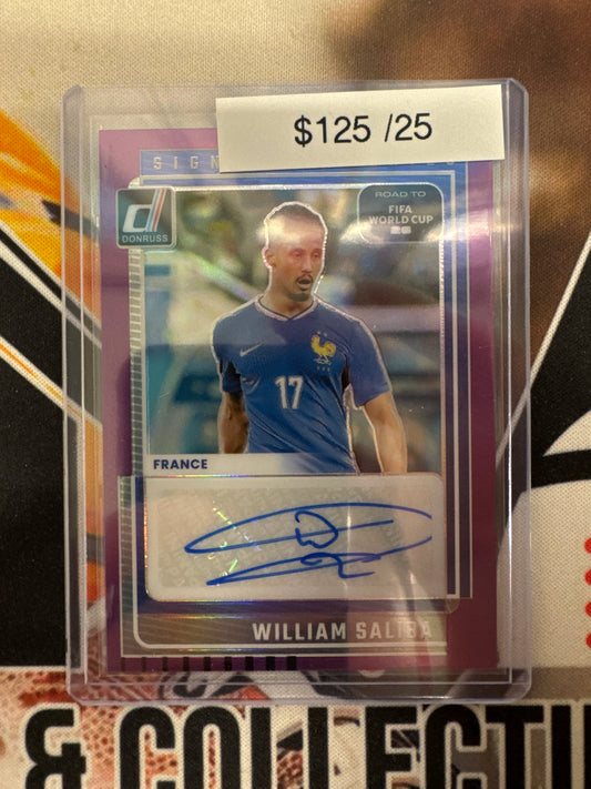 2025-26 Panini Donruss Road To FIFA World Cup William Saliba Signature Series Purple Prizm /25