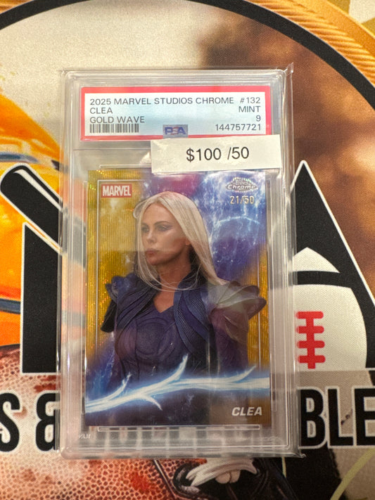 2025 Topps Marvel Studios Chrome Clea Gold Wave Refractor /50 PSA 9