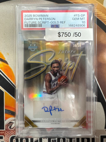 2025 Bowman Basketball Darryn Peterson Future Script Autograph Gold Refractor /50 PSA 10