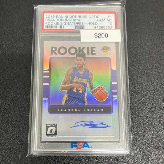 2016 NBA Donruss Optic Brandon Ingram Rookie Signatures Holo PSA 10