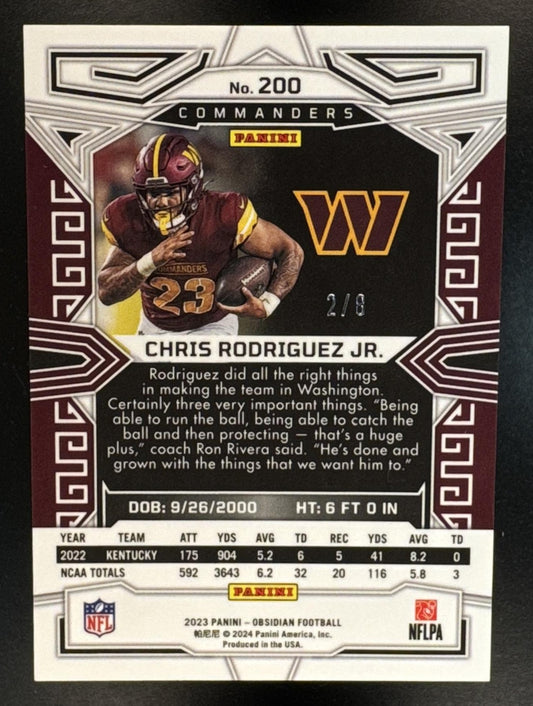 2023 Panini Obsidian Chris Rodriguez Jr. #200 Electric Etch Red /8 RC Commanders