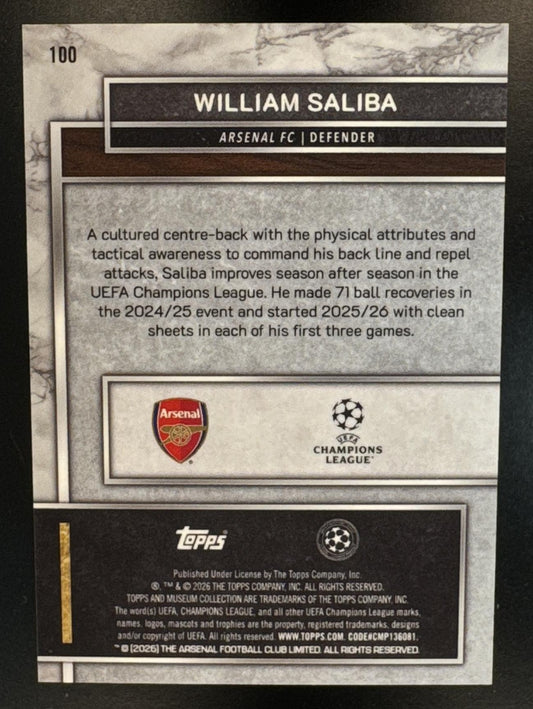 2025 Topps Museum Collection UEFA Club Competition William Saliba #100 Gold /249