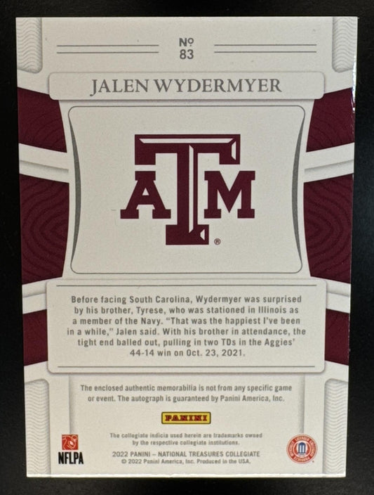 2023 Panini National Treasures Collegiate Jalen Wydermyer #83 Materials Auto /99 Texas A & M