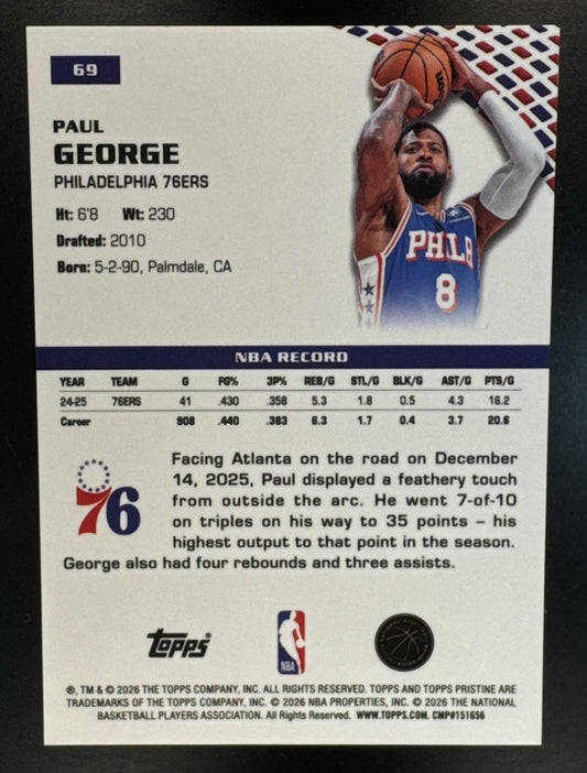 2025-26 Topps Pristine Paul George #69 Gold Refractor 43/50 76ers