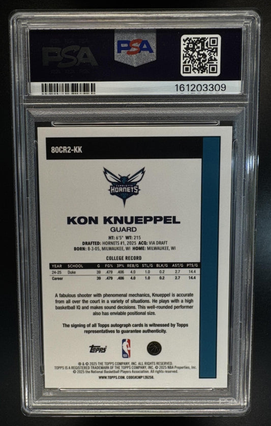 2025 Topps Kon Knueppel 1980 Chrome Rookie Auto Orange Mojo Refractor /25 PSA 10