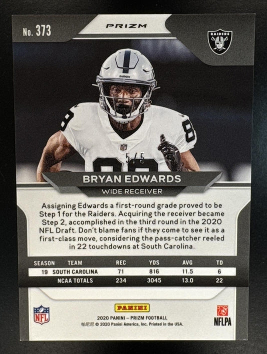 2020 Panini Prizm FOTL Bryan Edwards #373 Green Shimmer Prizm /5 RC Raiders