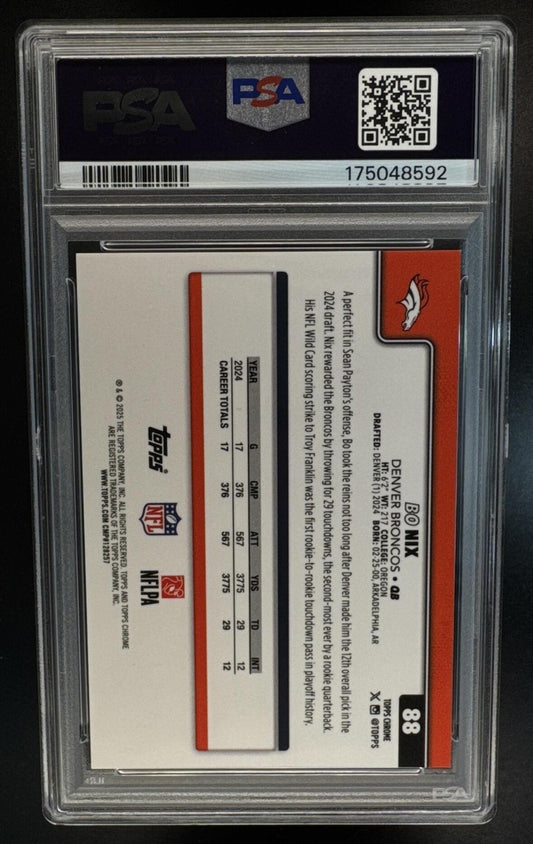 2025 Topps Chrome Bo Nix #88 Black Refractor 8/10 Broncos PSA 10
