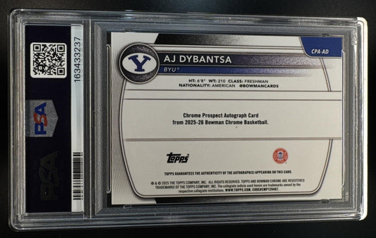 2025 Bowman Sapphire Basketball AJ Dybantsa Chrome Prospect Autograph Gold Refractor /50 PSA 8