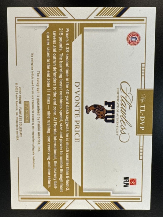 2022 Panini Flawless Collegiate D'Vonte Price #TL-DVP Team Logo Auto Ruby /20 FIU