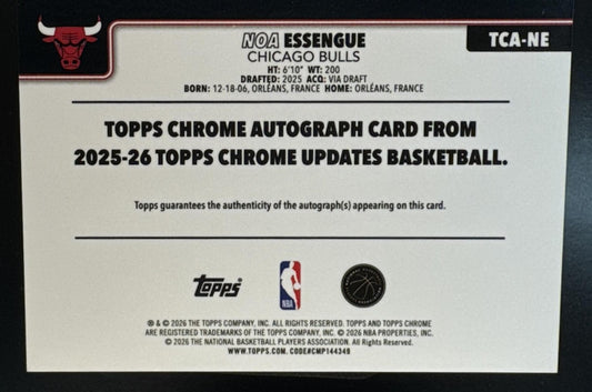 2025 Topps Chrome Update Noa Essengue #TCA-NE Auto Purple Refractor /75 RC