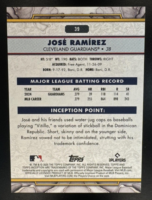 2025 Topps Inception Jose Ramirez #39 Aqua 20/75 Guardians