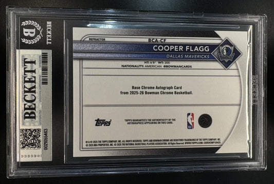 2025-26 Bowman Chrome Basketball Cooper Flagg Rookie Autograph Refractor /499 BGS 9 Autograph 10