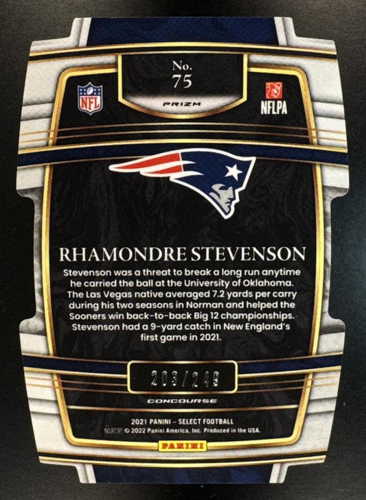 2021 Panini Select Rhamondre Stevenson #75 Orange Prizm Die Cut /249 Concourse Patriots