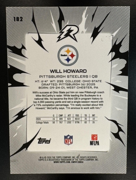 2025 Topps Resurgence Will Howard #182 Bronze Surge Refractor 83/375 RC Steelers