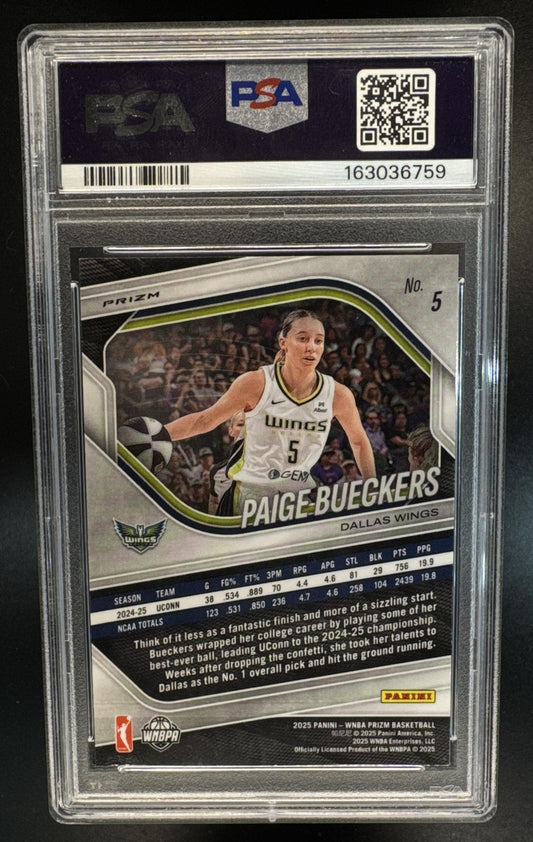 2025 Panini WNBA Prizm Paige Bueckers #5 Ice RC Wings PSA 10