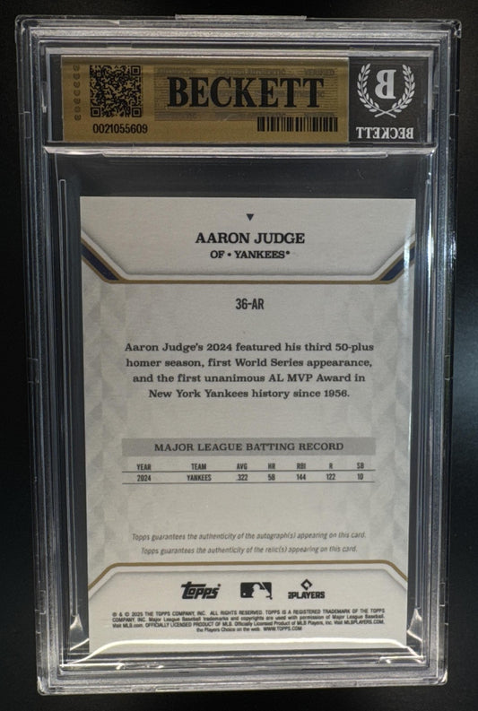 2025 Topps MVP Collection Aaron Judge #36-AR Auto Relics Foilfractor 1/1 BGS 9.5 Autograph 10