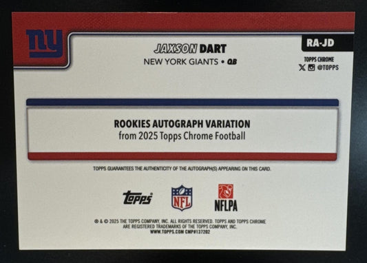 2025 Topps Chrome Sapphire Jaxson Dart #RA-JD Rookie Auto Green Refractor /99 RC