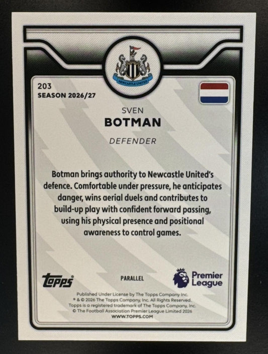 2026-27 Topps Premier League Sven Botman #203 Blue Voltage /150 Newcastle