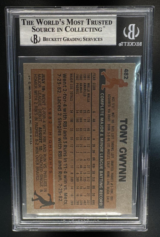 1983 Topps Tony Gwynn #482 RC Padres Beckett Authentic Autograph