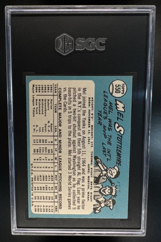 1965 Topps Mel Stottlemyre #550 RC Yankees SGC 9